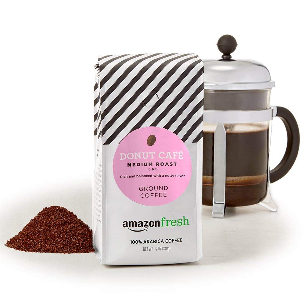AmazonFresh Donut Cafe Ground Coffee, Medium Roast, 12 Ounce