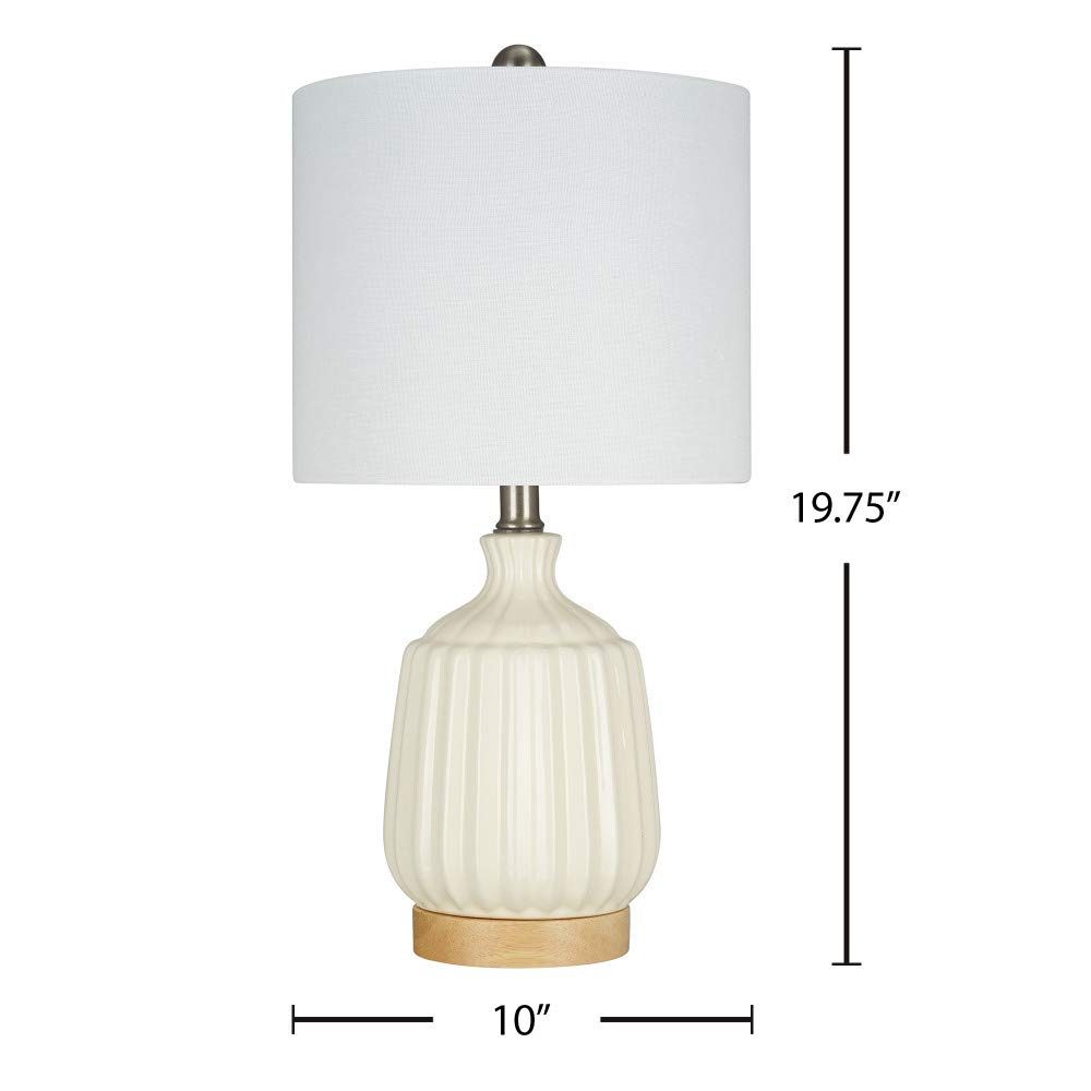 Amazon Brand – Stone & Beam Contemporary Ceramic Table Lamp With Real Wood Base, LED Bulb Included, 19.75"H, Cloud Dancer Ivory