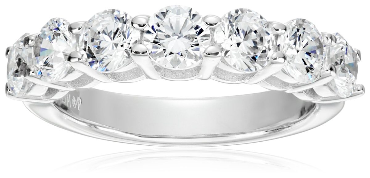 Platinum-Plated Sterling Silver 7-Stone Ring made with Swarovski Zirconia (2 cttw), Size 6