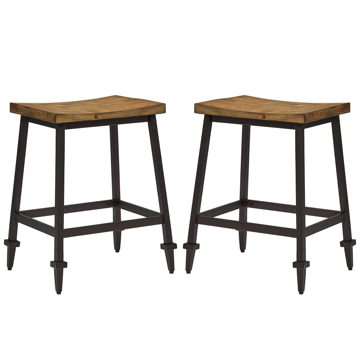 Amazon Brand – Stone & Beam Ariana Rustic Farmhouse Metal Bar Stool, Set of 2, 24.75"H, Brown Pine