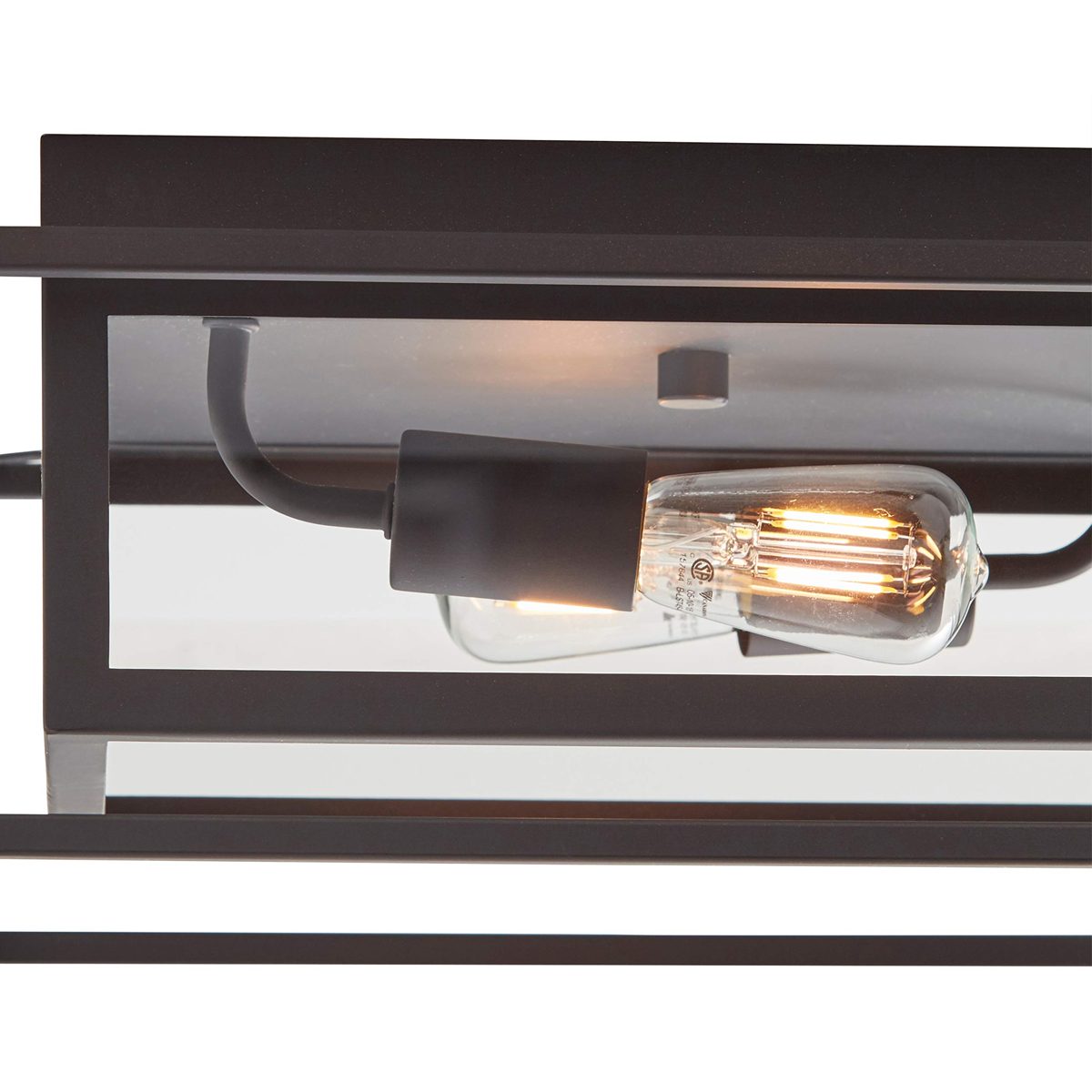 Amazon Brand – Stone & Beam Industrial Rectangle Cage Flush Mount Exterior Ceiling Fixture With 2 Light Bulbs - 15.25 x 15.25 x 6.5 Inches, Oil-Rubbed Bronze