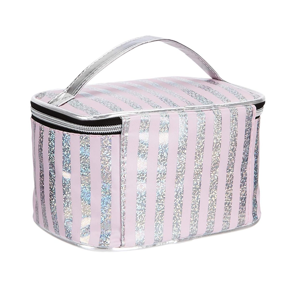 Amazon Brand - Solimo Cosmetic, Makeup & Toiletries Pouch (Glitter; Light Pink)