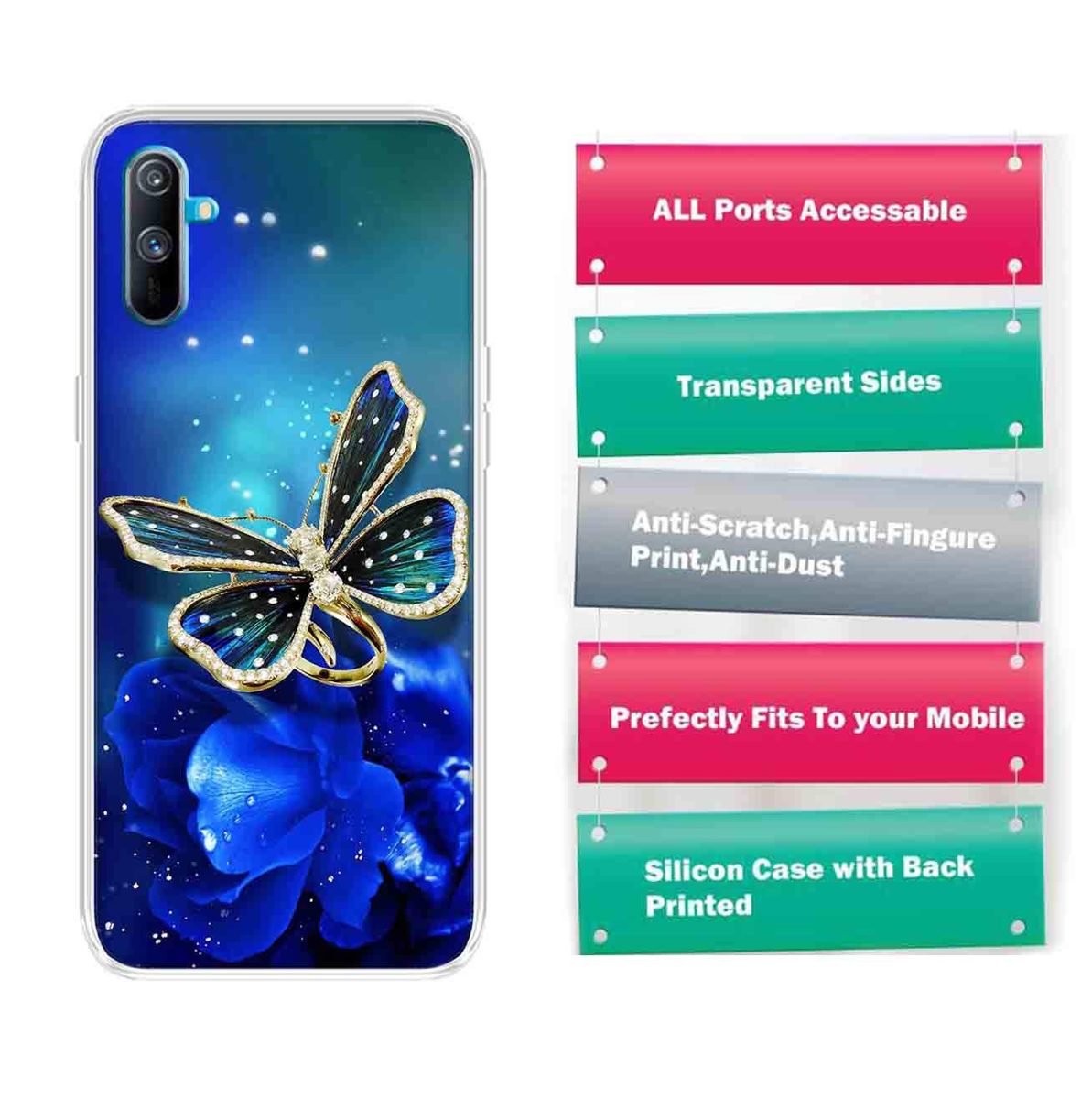 Amazon Brand - Solimo Designer Multicolor Butterfly Flower Design Printed Soft Back Case Mobile Cover for Realme C3