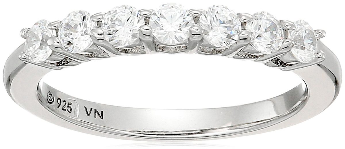 Platinum-Plated Sterling Silver 7-Stone Ring made with Swarovski Zirconia (1/2 cttw), Size 8