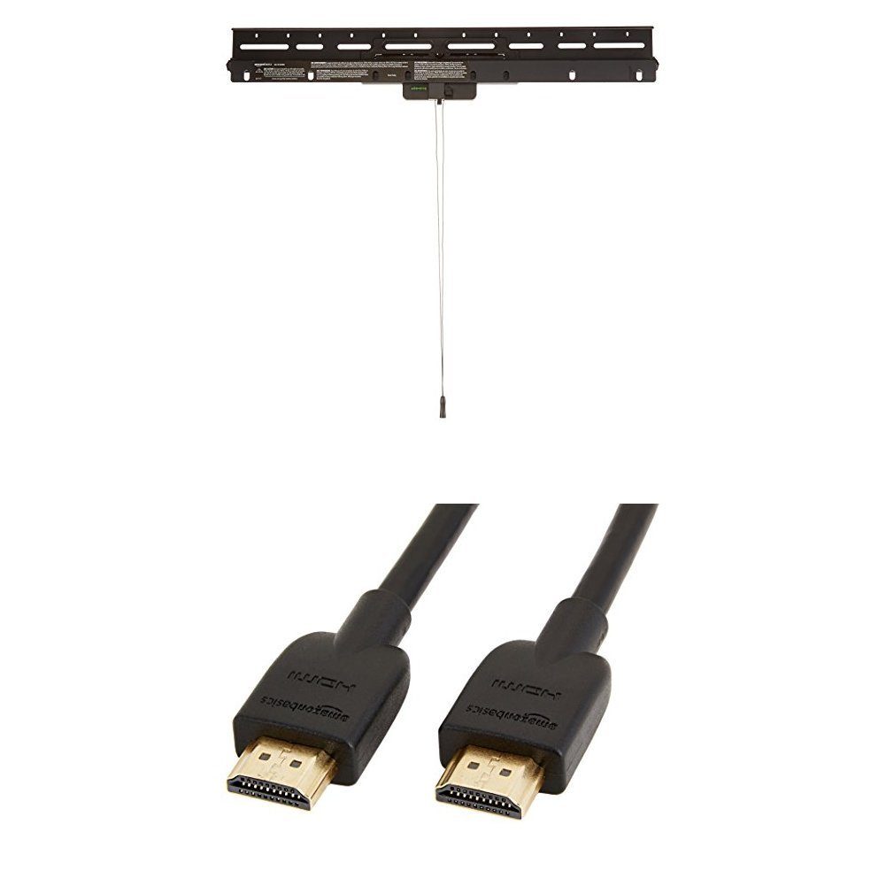 AmazonBasics No-Stud Heavy-Duty Tilting TV Wall Mount for 32-inch to 80-inch TVs & High-Speed HDMI Cable - 10 Feet (Latest Standard)