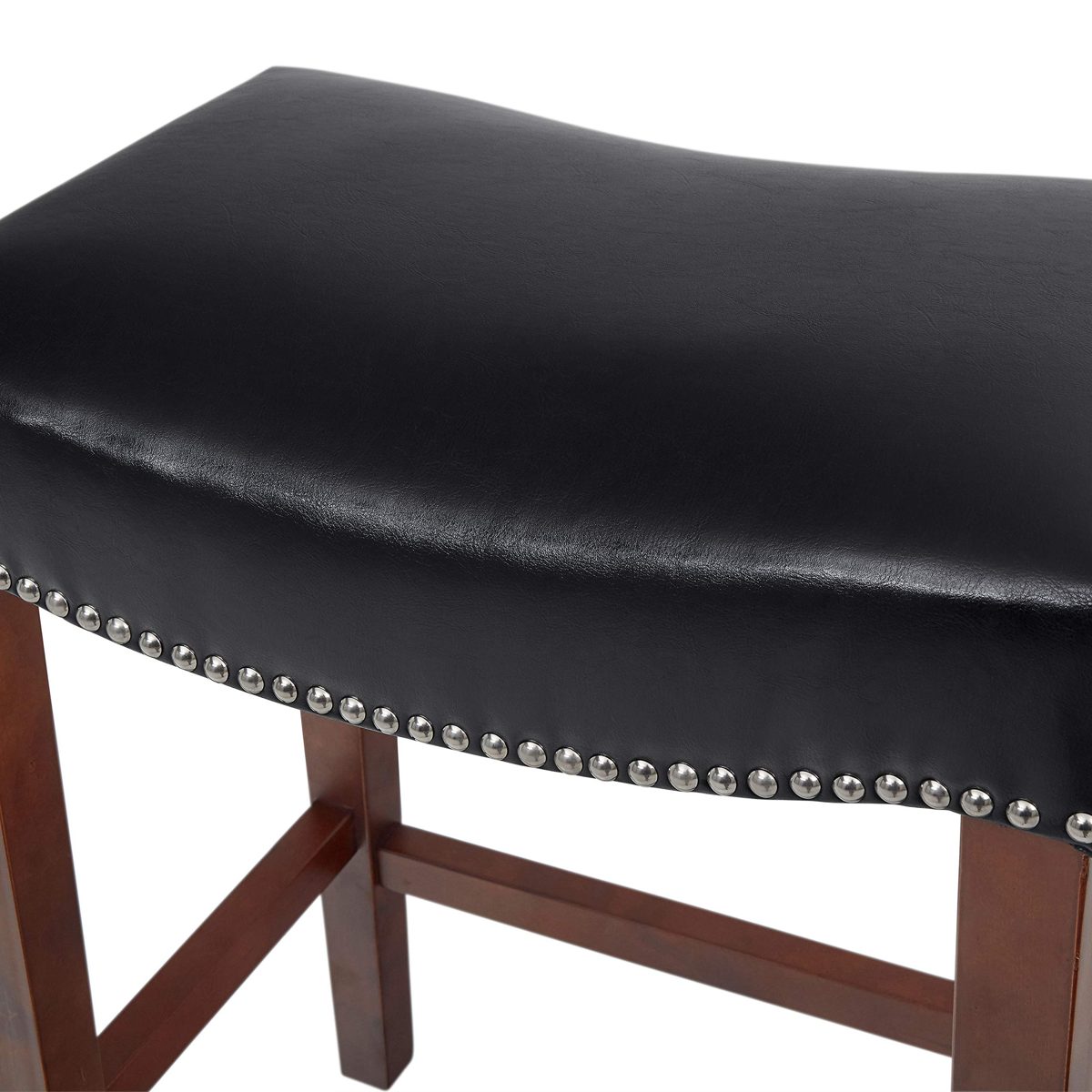 Amazon Brand – Ravenna Home Faraday Saddle Nailhead Counter Stool, 26"H, Black Faux Leather