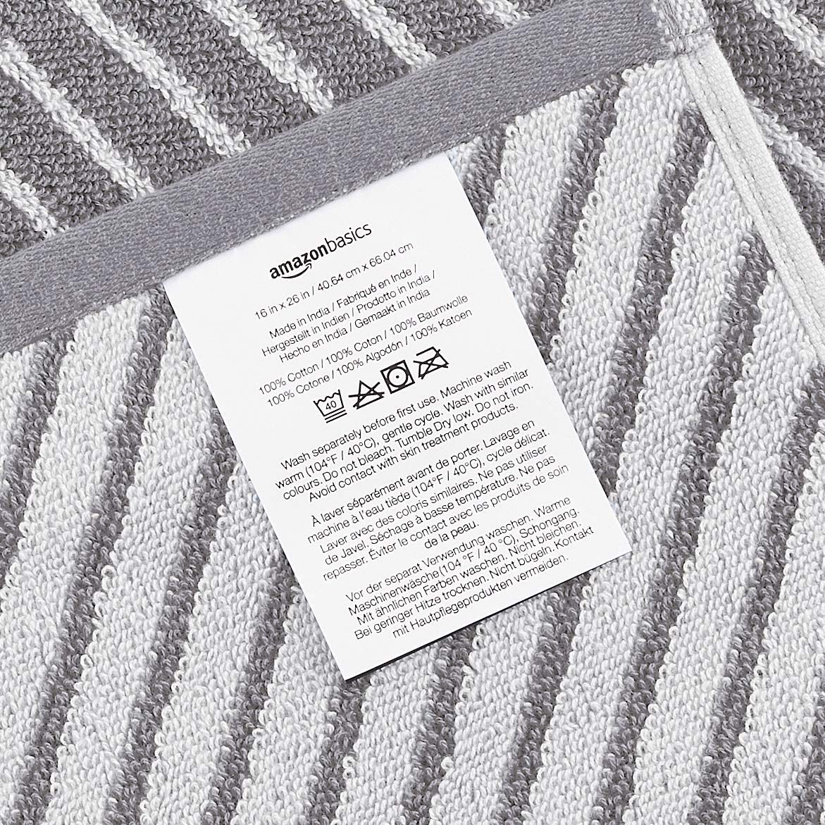 AmazonBasics Reversible Diagonal Stripe Jacquard Hand Towel - 4-Pack