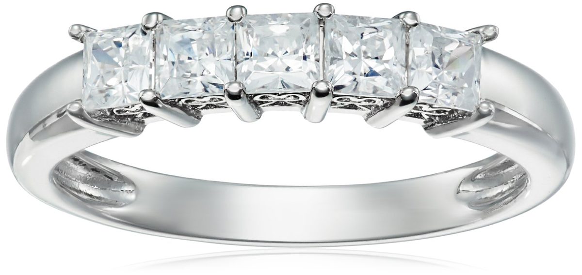 Platinum-Plated Sterling Silver Princess-Cut 5-Stone Ring made with Swarovski Zirconia (1 cttw), Size 9