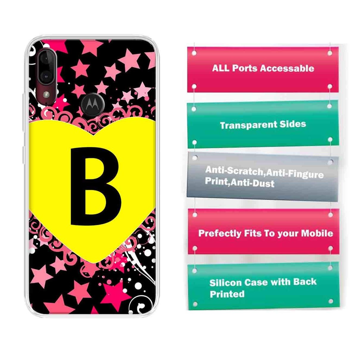 Amazon Brand - Solimo Designer Multicolor Heart Pattern Alphabet-B Printed Soft Back Case Mobile Cover for Motorola Moto E6s / Motorola Moto E6 Plus