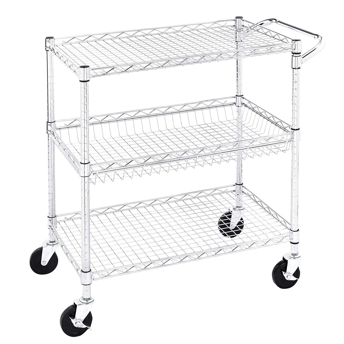 AmazonCommercial Heavy-Duty 3-Tier Utility Cart, NSF Certified, 35" W x 18" D x 34.5" H, Chrome