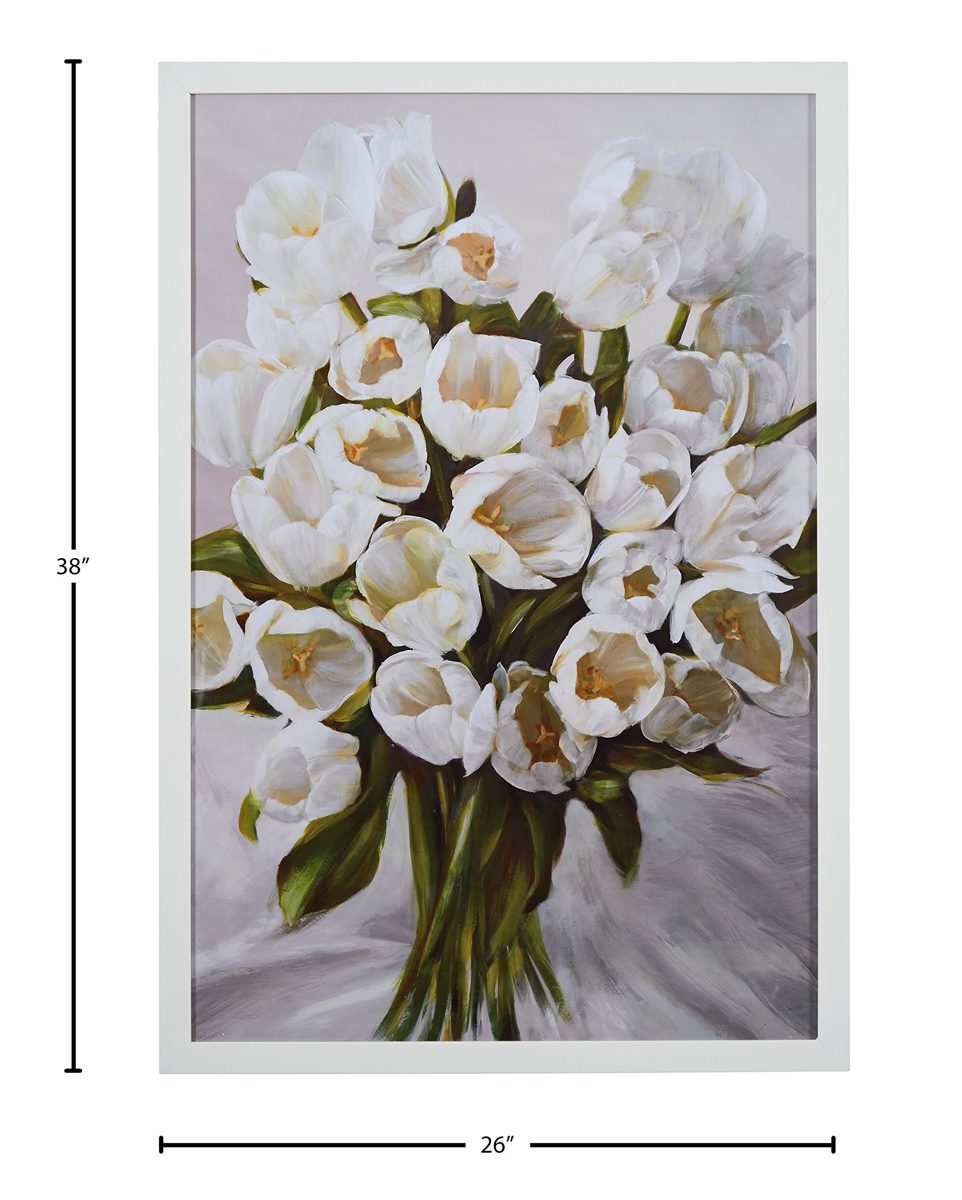 Amazon Brand – Stone & Beam Contemporary White Tulip Bouquet Print Wall Art in White Wood Frame, 26" x 38"