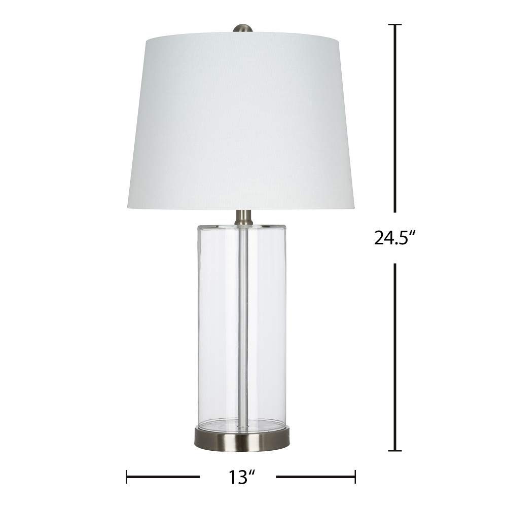 Amazon Brand – Ravenna Home Contemporary Cylindrical Glass Table Lamp, LED Bulb Included, 24.5"H, Clear