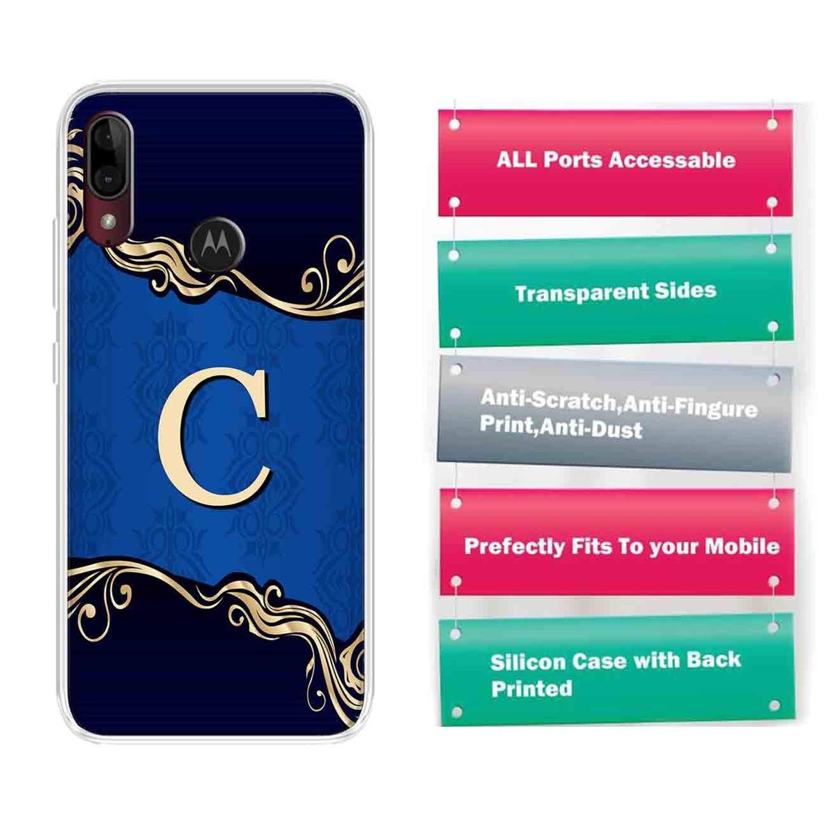 Amazon Brand - Solimo Designer Multicolor Blue Pattern Alphabet-C Printed Soft Back Case Mobile Cover for Motorola Moto E6s / Motorola Moto E6 Plus