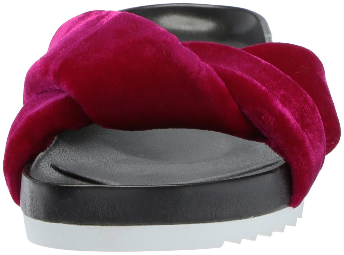 Amazon Brand - The Fix Women's Violet Twist Strap Soft Footbed Slide Sandal Flat, Magenta Velvet, 10 B US
