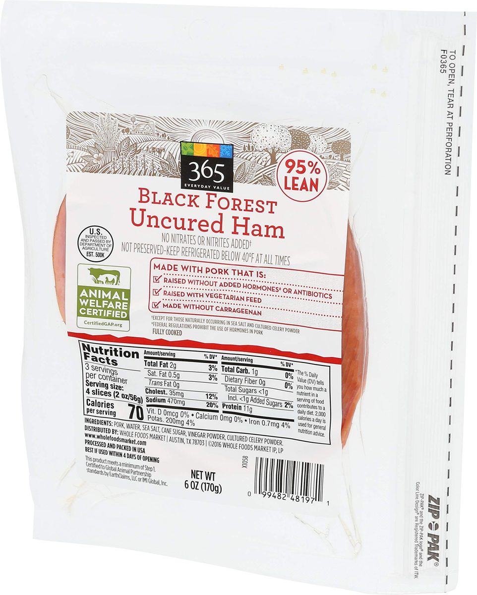 365 Everyday Value, Black Forest Uncured Ham Slices, 95% Lean, 6 oz