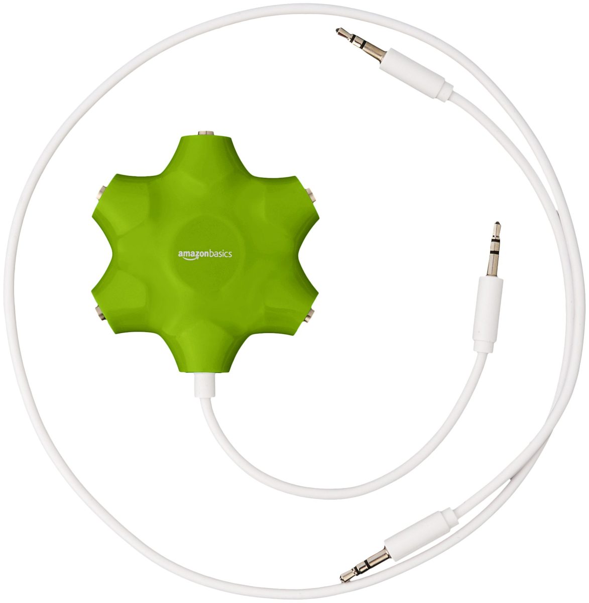 AmazonBasics 5-Way Multi Headphone Splitter, Lime Green, 5-Pack