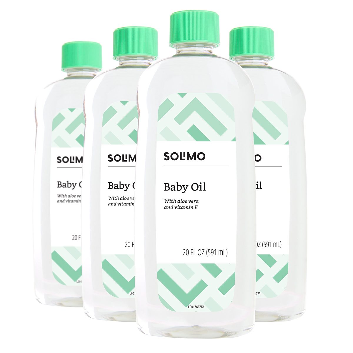 Amazon Brand - Solimo Baby Oil with Aloe Vera & Vitamin E, 20 Fluid Ounces (Pack of 4) & Solimo Sandwich Storage Bags, 300 Count