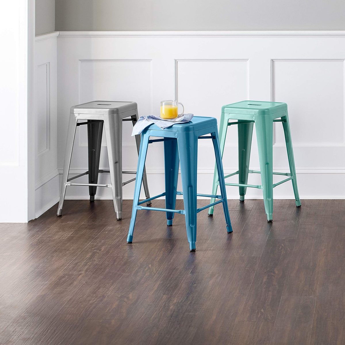 Ravenna Home Decorah Stackable Metal Kitchen Counter Bar Stools, 24"H, Set of 4