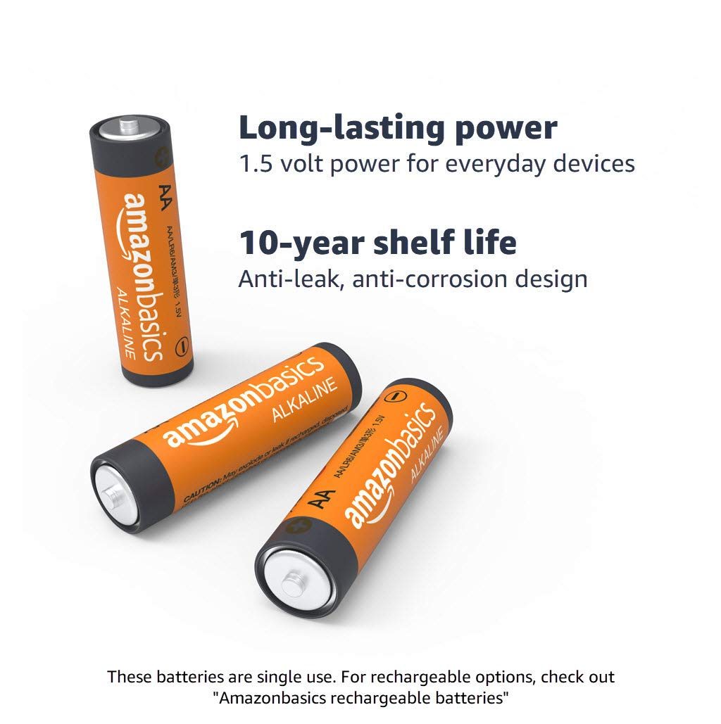 AmazonBasics 48 Pack AA High-Performance Alkaline Batteries, 10-Year Shelf Life, Easy to Open Value Pack