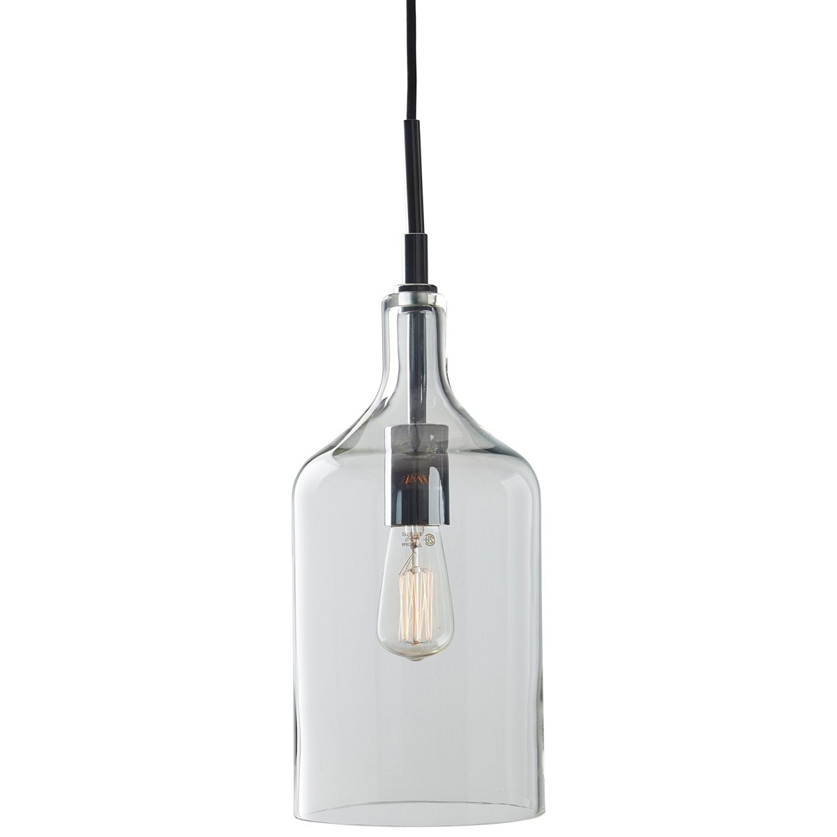 Amazon Brand – Rivet Modern Pendant Light With Bulb, 19"-60"H, Chrome and Glass