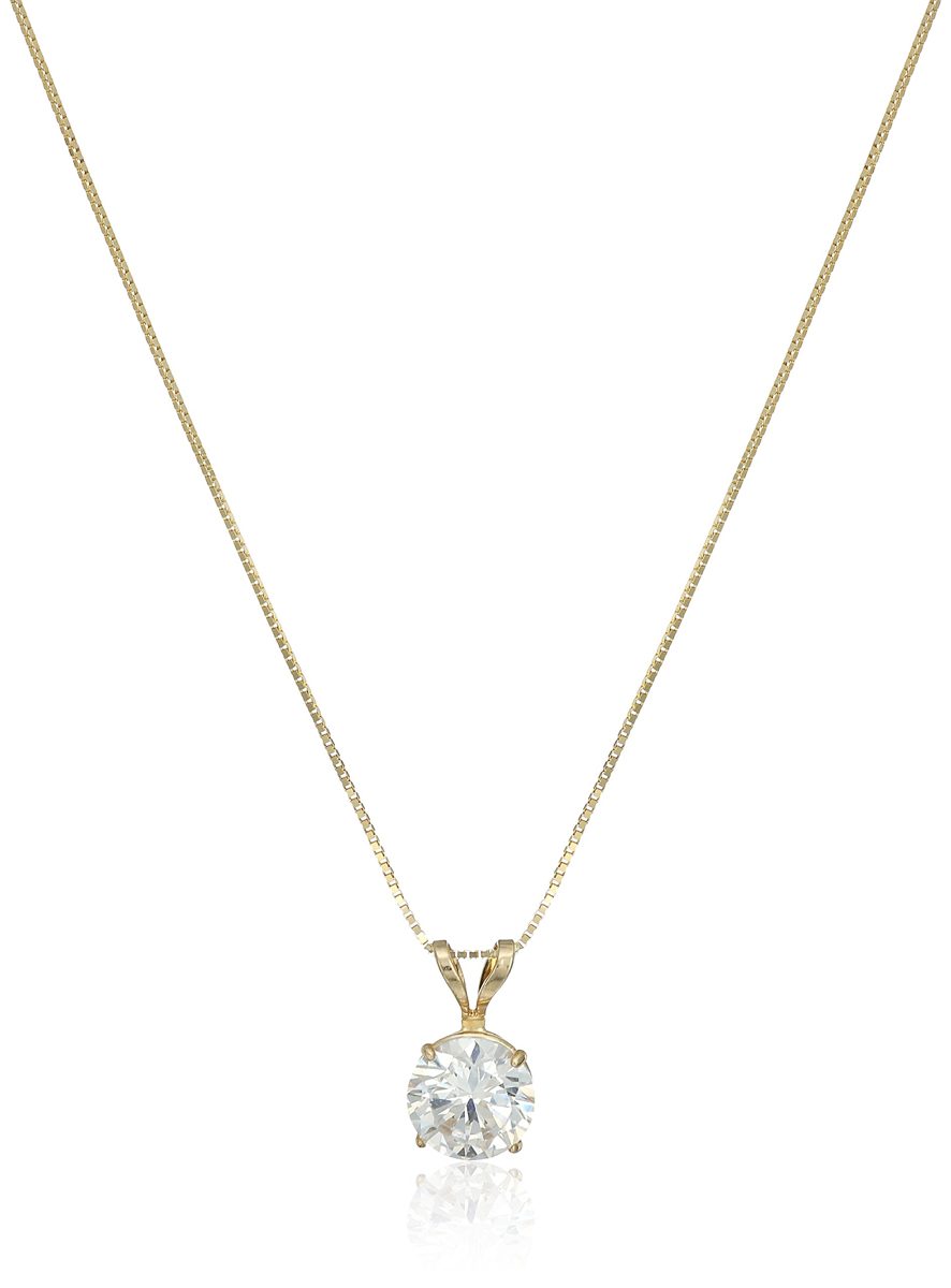 14k Yellow Gold 6.5mm Round Cubic Zirconia Solitaire Pendant Necklace (1 carat, Diamond Equivalent), 18"