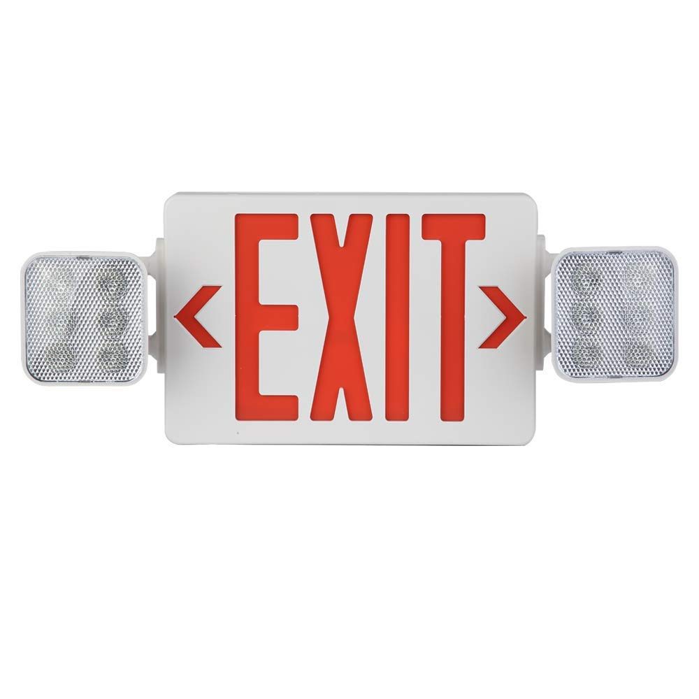 AmazonCommercial Emergency Light Exit Sign, 4-Pack, Exit Combo with Battery Backup, 2 LED Adjustable Heads