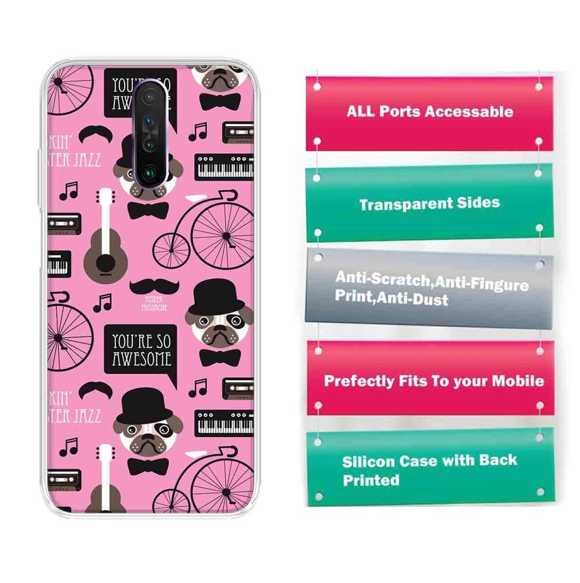 Amazon Brand - Solimo Designer Multicolor Bicycle Pink Pattern Design Printed Soft Back Case Mobile Cover for Poco X2 / Xiaomi Redmi K30