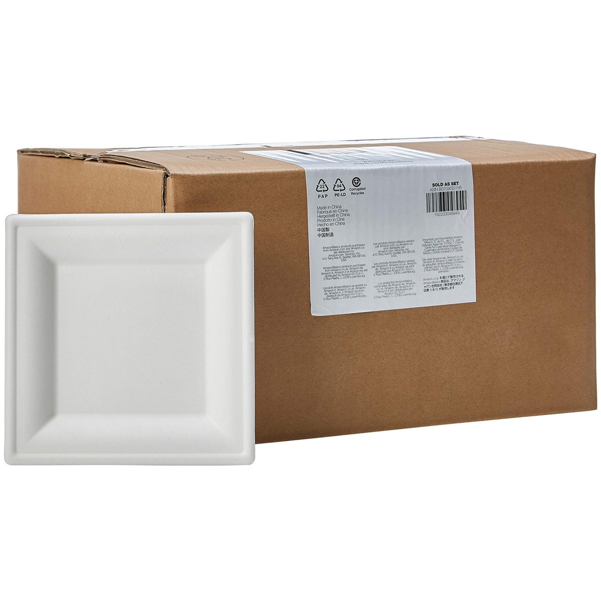 AmazonBasics Compostable Square Plates, 6-Inches, Pack of 500