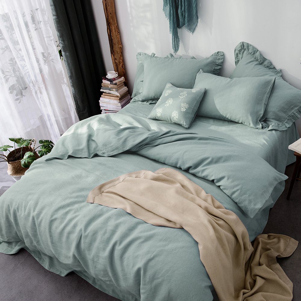 UMI 100% Linen Duvet Cover Set-155x220+1x80x80cm