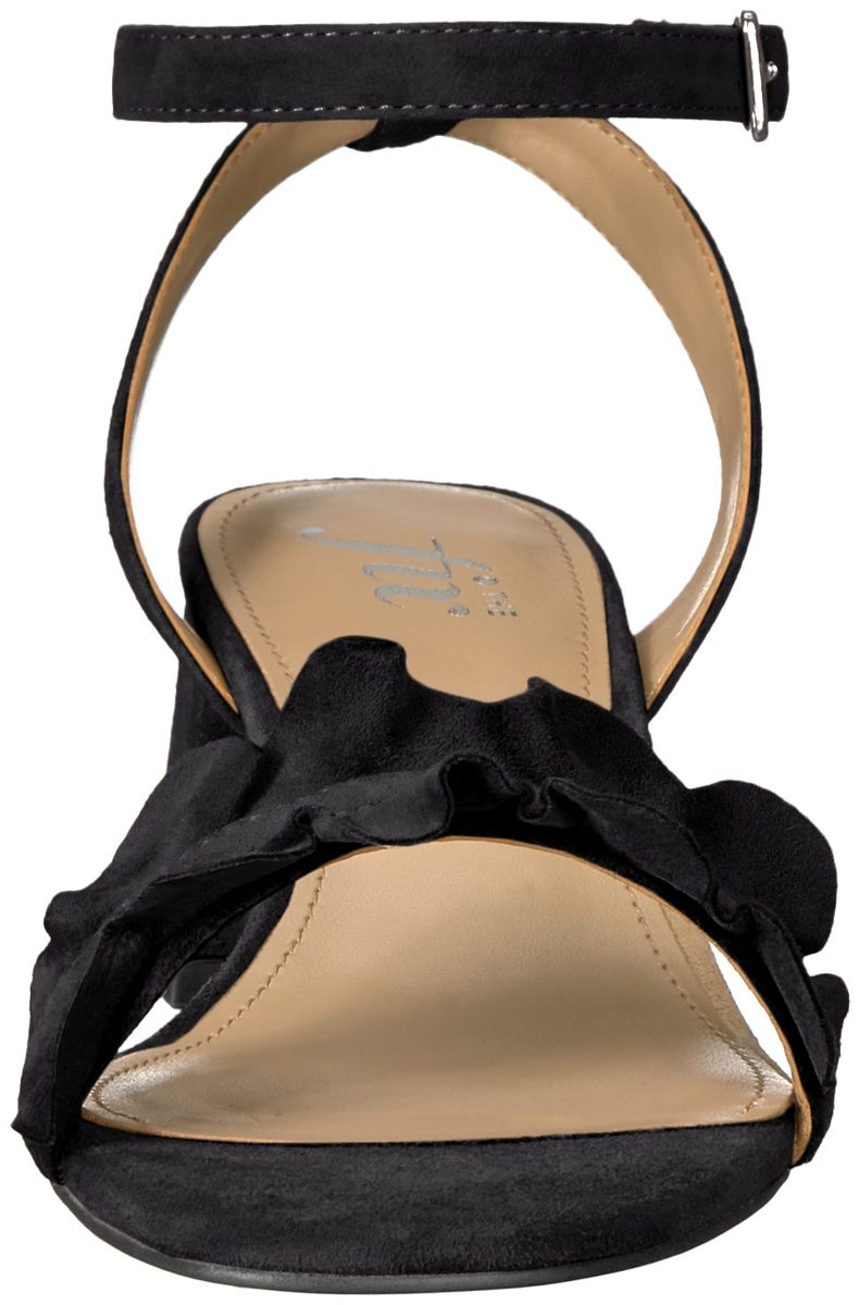 Amazon Brand - The Fix Women's Lizzie Block Heel Ruffled Sandal Heeled, Black Suede, 9.5 B US