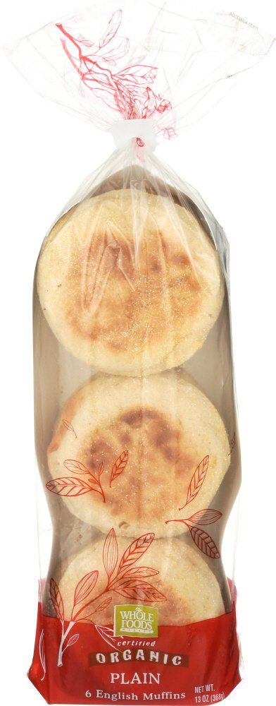 Whole Foods Market, Organic Plain English Muffins, 13 oz, 6 ct, (Frozen)