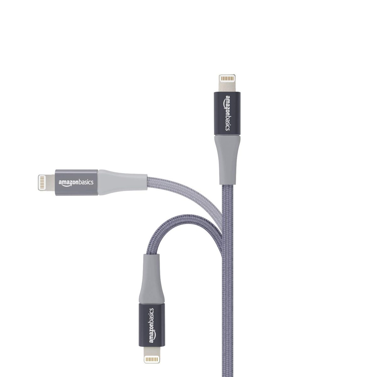 AmazonBasics Double Braided Nylon Lightning to USB Cable, Advanced Collection, MFi Certified Apple iPhone Charger, Dark Gray, 3 Foot