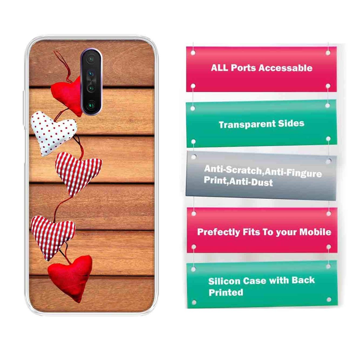 Amazon Brand - Solimo Designer Multicolor Heart Grey Pattern Printed Soft Back Case Mobile Cover for Poco X2 / Xiaomi Redmi K30