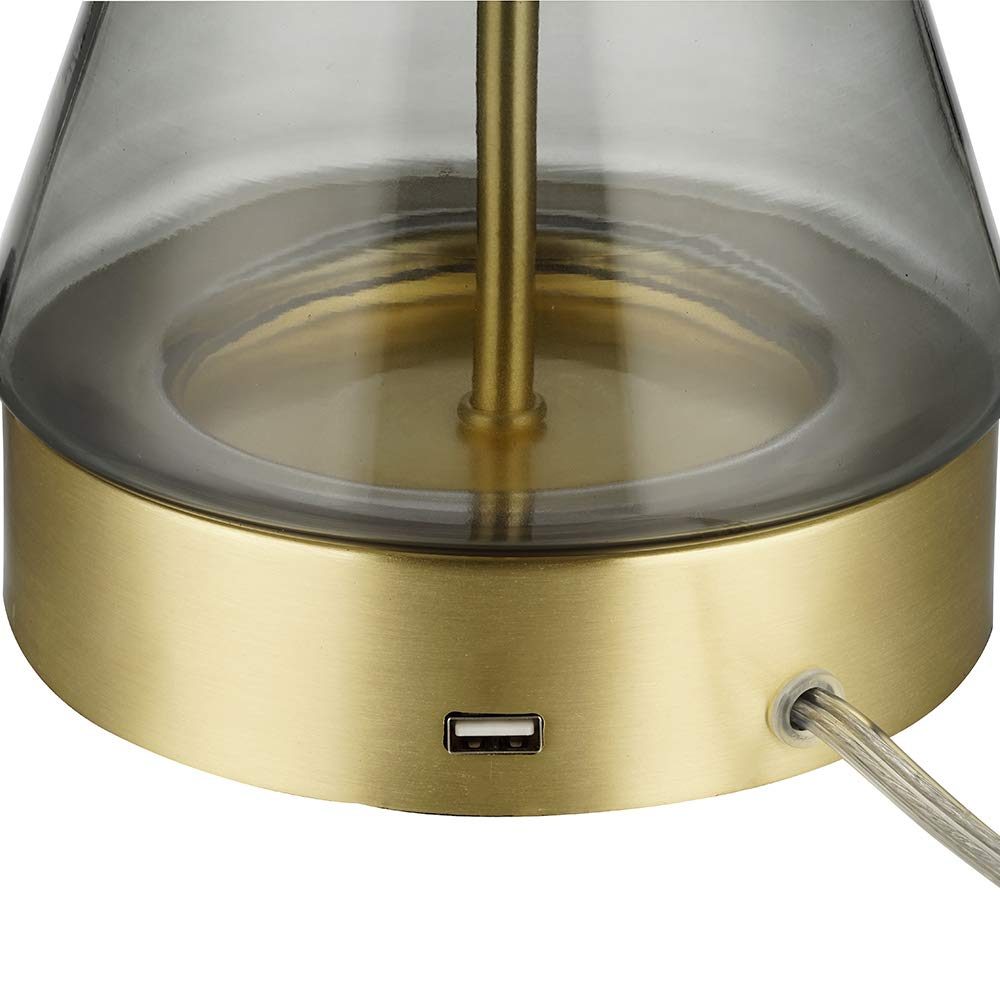Amazon Brand – Rivet Modern Glass Table Lamp with Bulb, 16.63"H, Smoked Gray and Brass