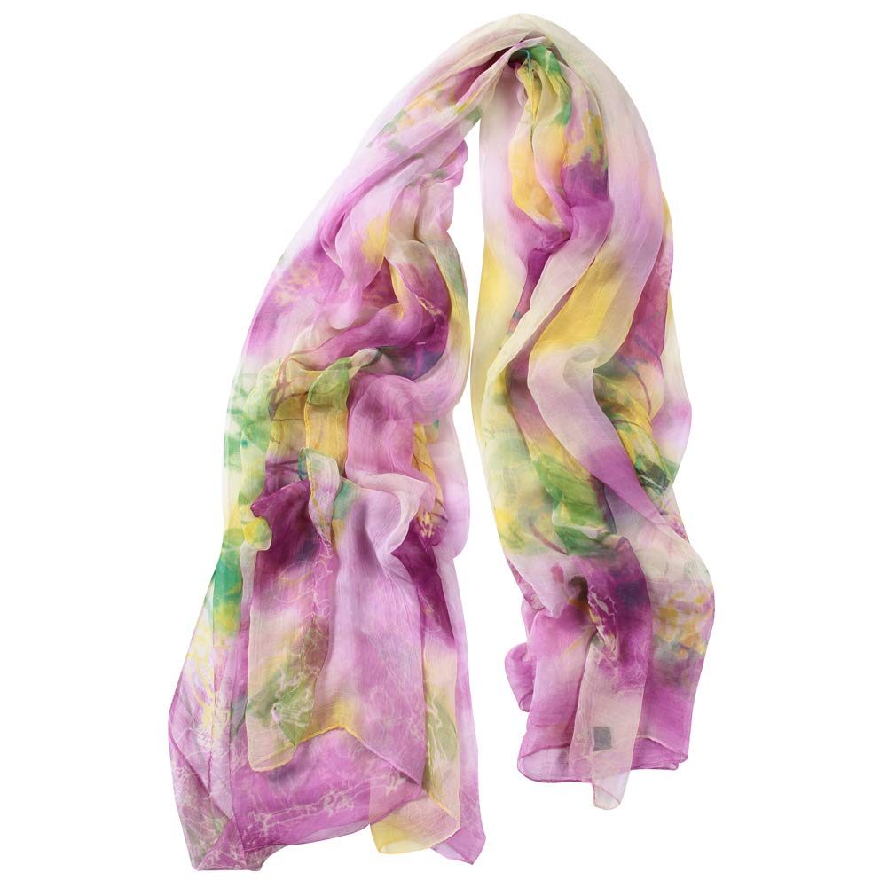 WAMSOFT Lightweight Floral Scarf Womens Girls Fashion Print Air-conditioned Room Shawl Chiffon Neck Scarf Large Sheer Shawl and Wrap Pashmina Purple