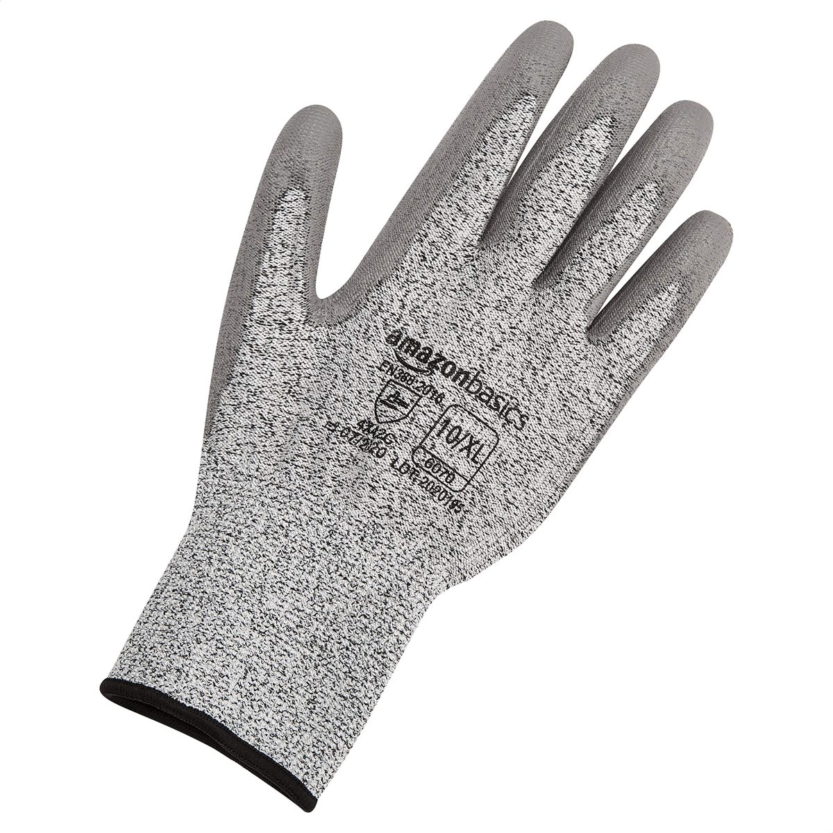 AmazonBasics Cut-Resistant Work Gloves, Cut Level A2, Polyurethane Coated Gloves, Touch Screen, Salt and Pepper, Size 10, XL