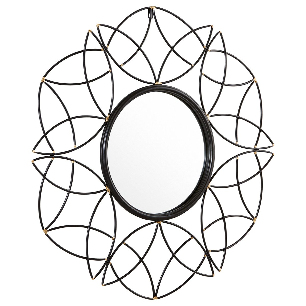 Amazon Brand – Rivet Modern Metal Floral Pattern Round Hanging Wall Mirror, 30.5 Inch Height, Black