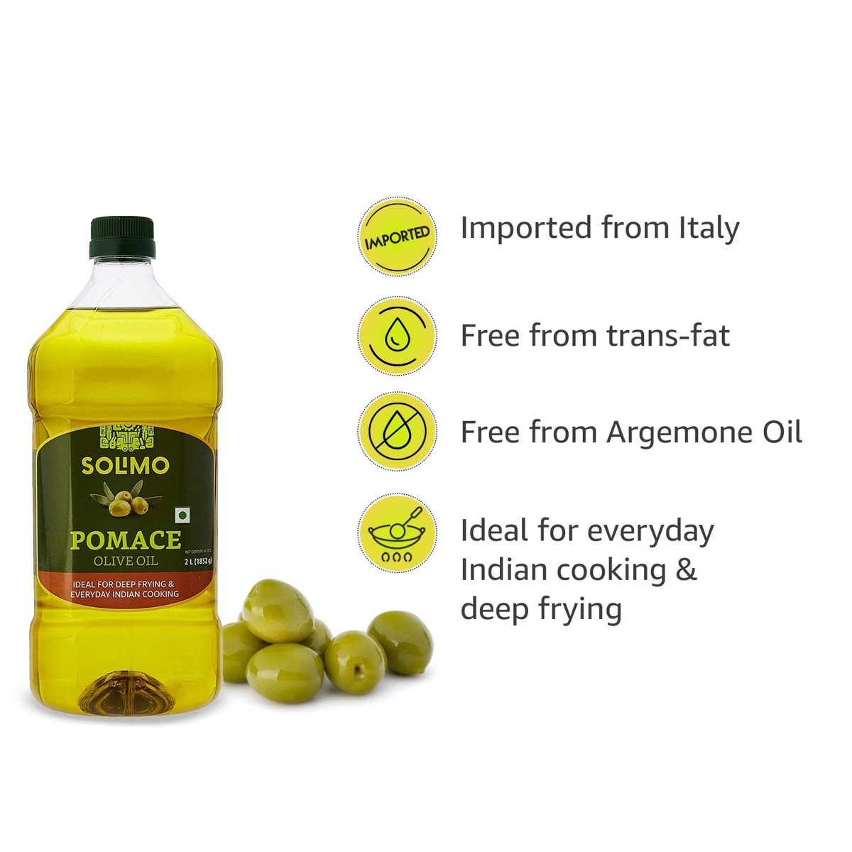 Amazon Brand - Solimo Pomace Olive Oil, 2L
