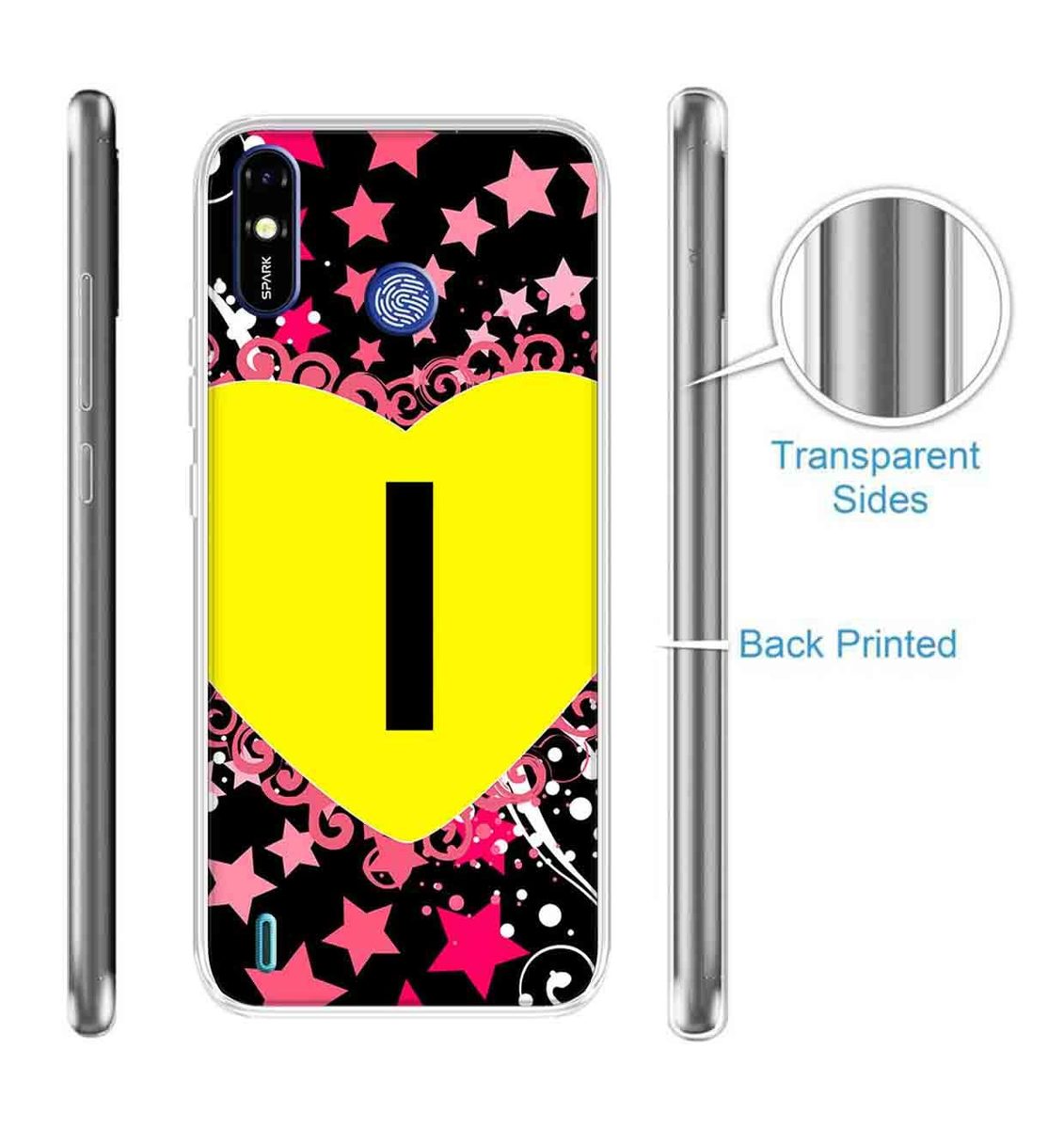 Amazon Brand - Solimo Designer Multicolor Heart Pattern Alphabet-I Printed Soft Back Case Mobile Cover for Tecno Spark Go Plus
