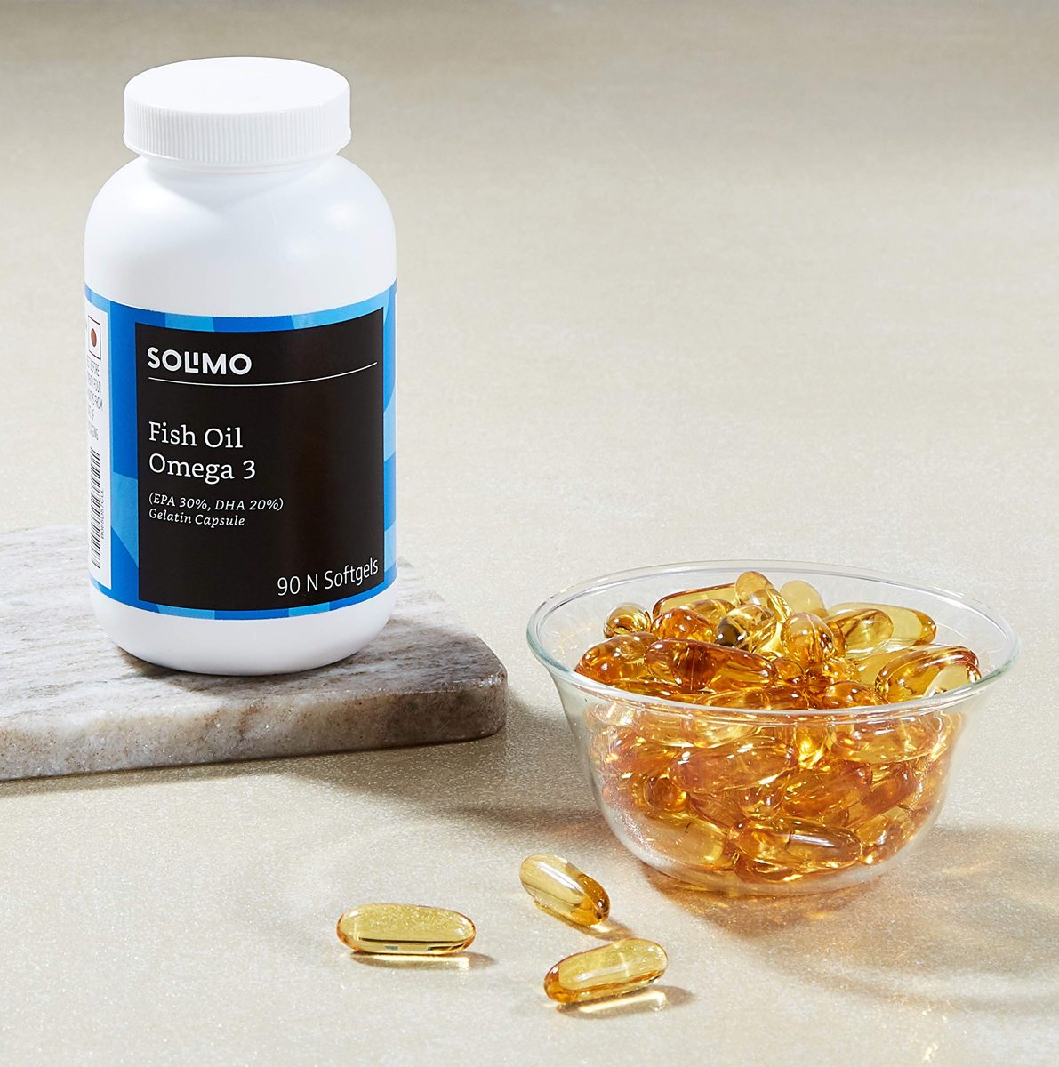 Amazon Brand – Solimo Omega-3 Fish Oil 1000mg (EPA : 300mg, DHA : 200mg) - 90 Softgels