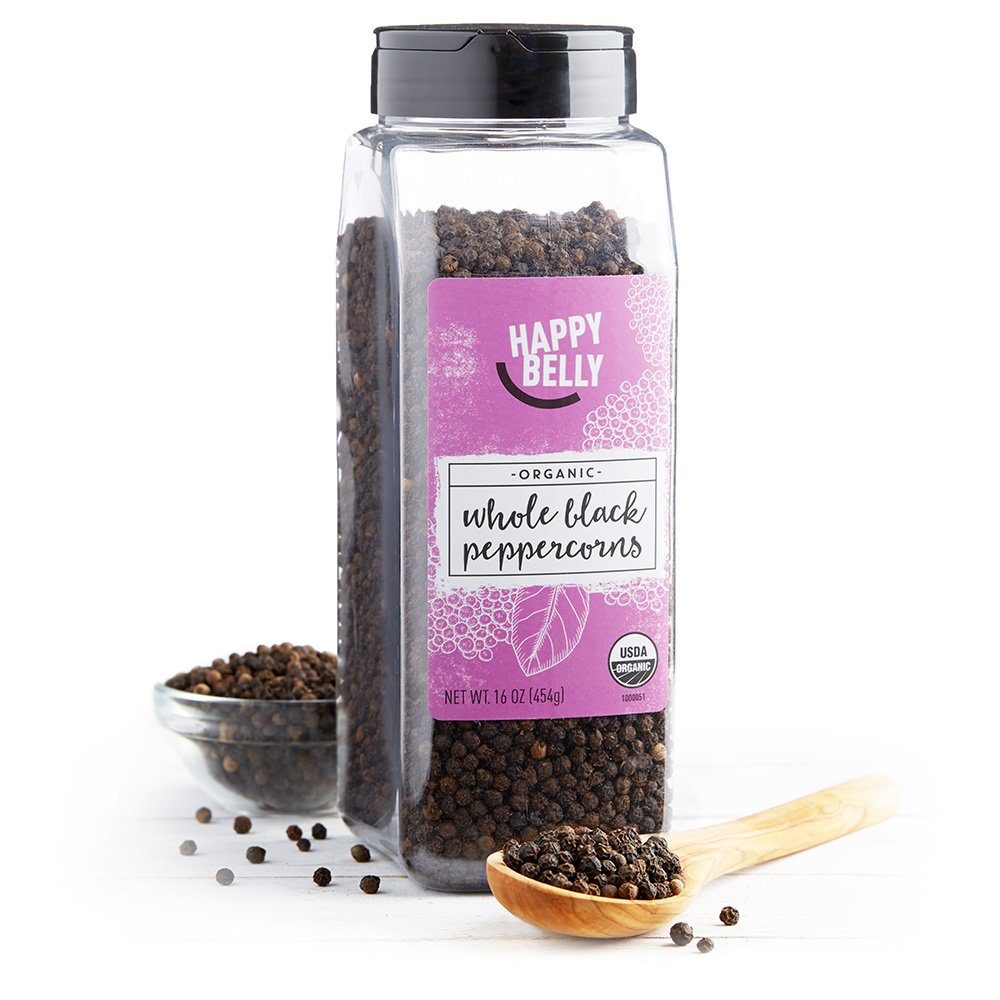 Amazon Brand - Happy Belly Organic Black Peppercorns, Whole, 16-Ounce