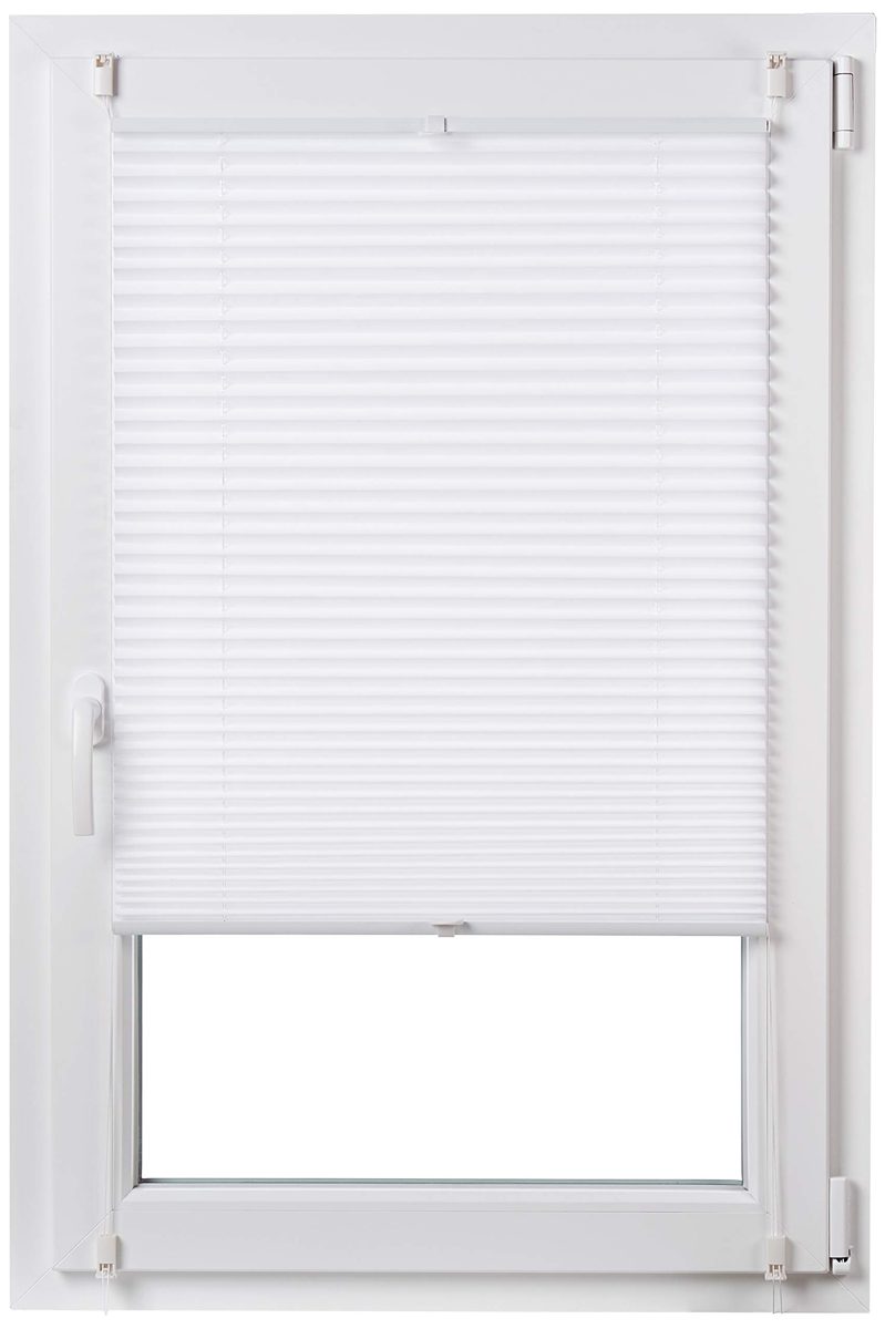 AmazonBasics Polyester Solid Fabric Pleating Rollo Blind with Clipping System 70 x 130 cm, White