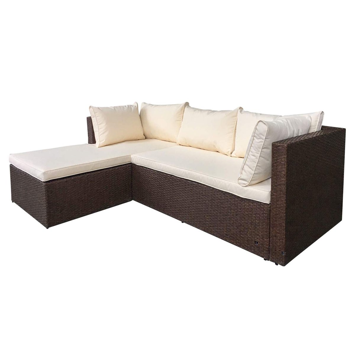 AmazonBasics Outdoor Patio Garden 3-pc Wicker Rattan Sectional Sofa Lounge Set with Cushions and Ottoman (Brown)