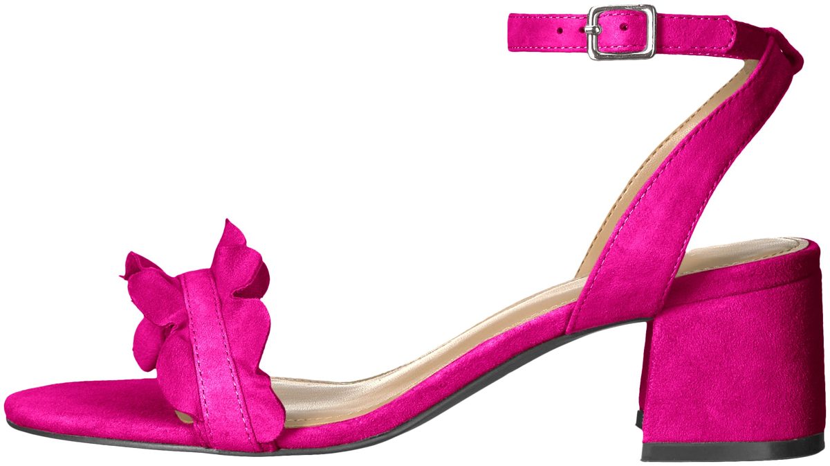 Amazon Brand - The Fix Women's Lizzie Block Heel Ruffled Sandal Heeled, Bubble Gum Pink Suede, 6 B US