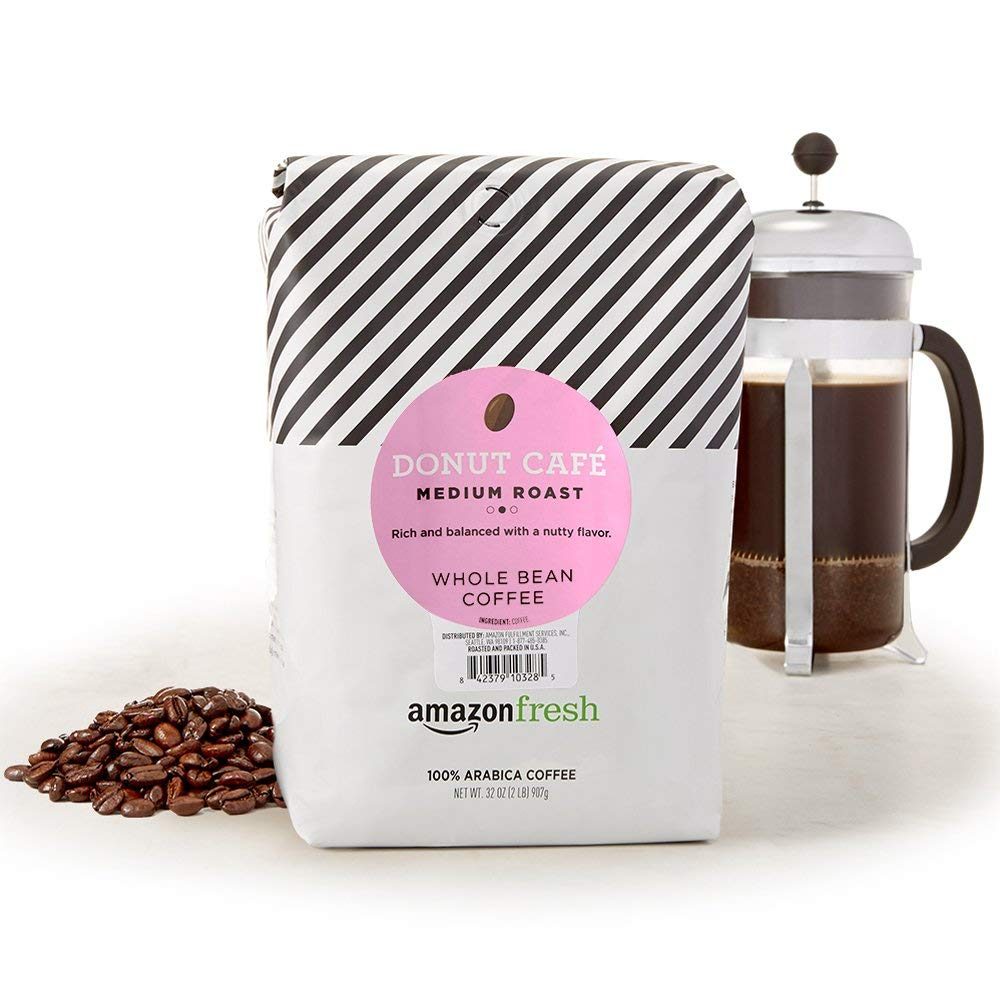 AmazonFresh Donut Cafe Whole Bean Coffee, Medium Roast, 32 Ounce