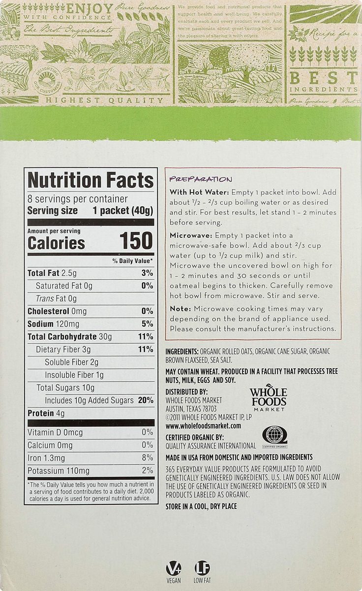 365 Everyday Value, Organic Instant Oatmeal, Oats & Flax, 8 ct