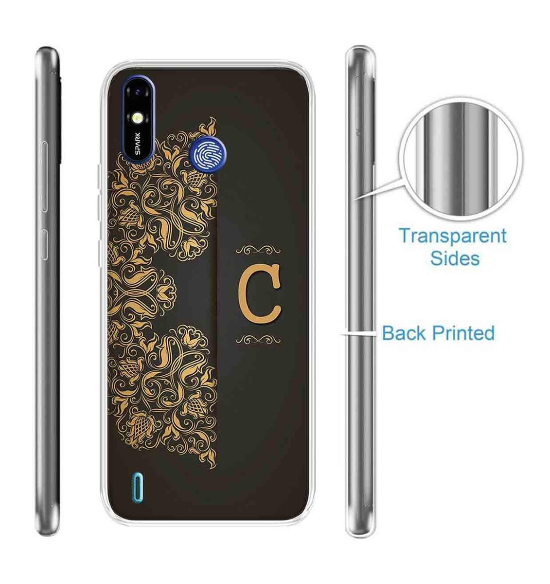 Amazon Brand - Solimo Designer Multicolor Black Pattern Alphabet-C Printed Soft Back Case Mobile Cover for Tecno Spark Go Plus