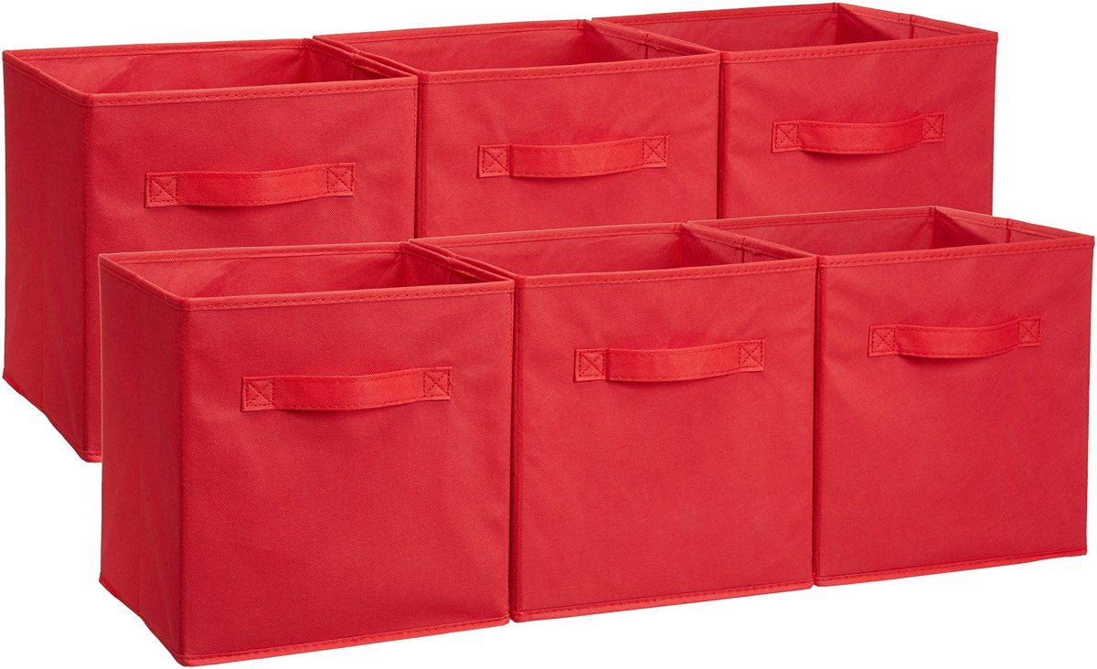(Renewed) AmazonBasics Foldable Storage Cubes (6 Pack), Red