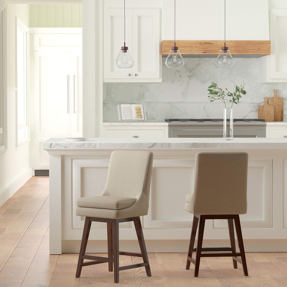 Amazon Brand – Stone & Beam Alaina Contemporary High-Back Swivel Seat Counter Stool, 39"H, Beige