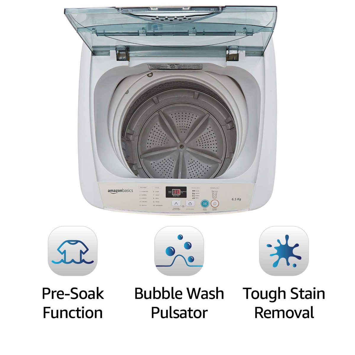AmazonBasics 6.5 kg Fully-Automatic Top Loading Washing Machine (Light Grey)